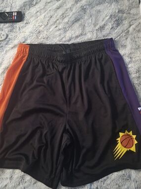 Phoenix Suns Mens Black Basketball Shorts with Orange and Purple Panels